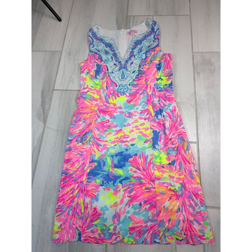 Lilly Pulitzer Fallon Shift Dress Palm Beach Coral Engineered Pique Cotton  6